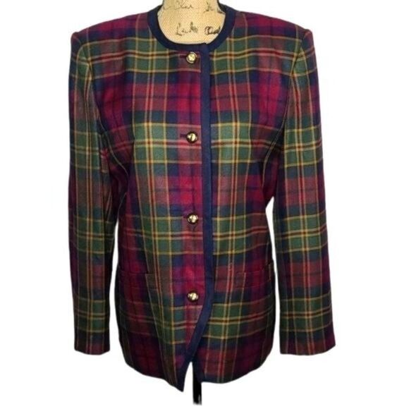 Vintage 90s Plaid Acadamia Classic Blazer / red green plaid - Picture 1 of 15